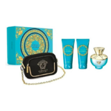 Versace Pour Femme Dylan Turquoise  Darčeková sada, toaletná voda 100ml + telové mlieko 100ml + sprchový gél 100ml + kozmetická taška