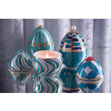 LADENAC Bois de Russie vonná sviečka AZUL tyrkysová s ozdobnými kamienkami (220 g) v darčekovom balení