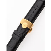 Perigaum Leather Strap 22 x 175 mm Black Gold Folding Clasp