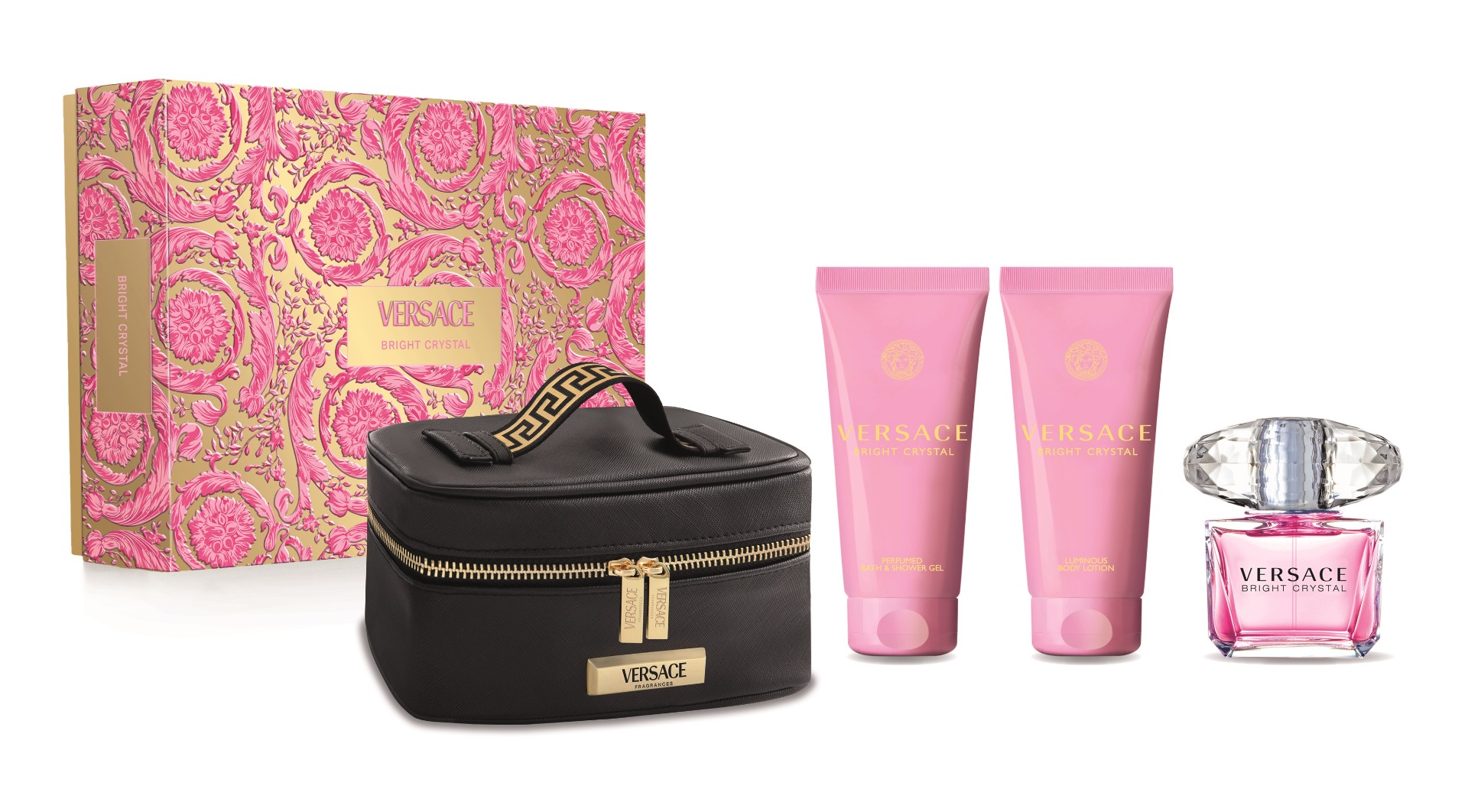 Versace Bright Crystal Darčeková sada, toaletná voda 90ml + telové mlieko 100ml + sprchový gél 100 ml + taška