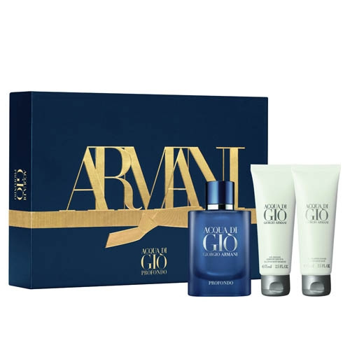 Giorgio Armani Acqua di Gio Profondo Darčeková sada, eau de parfum 75ml + shower gel 75 ml + after shave balm 75 ml